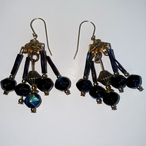 Dangling Pierced Earrings Lightweight Peacock Colors Tubes Beads Plastic - Picture 6 of 7